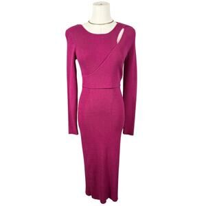 And Now This Ribbed Knit Cutout Midi Dress Raspberry Medium Romantic Casual